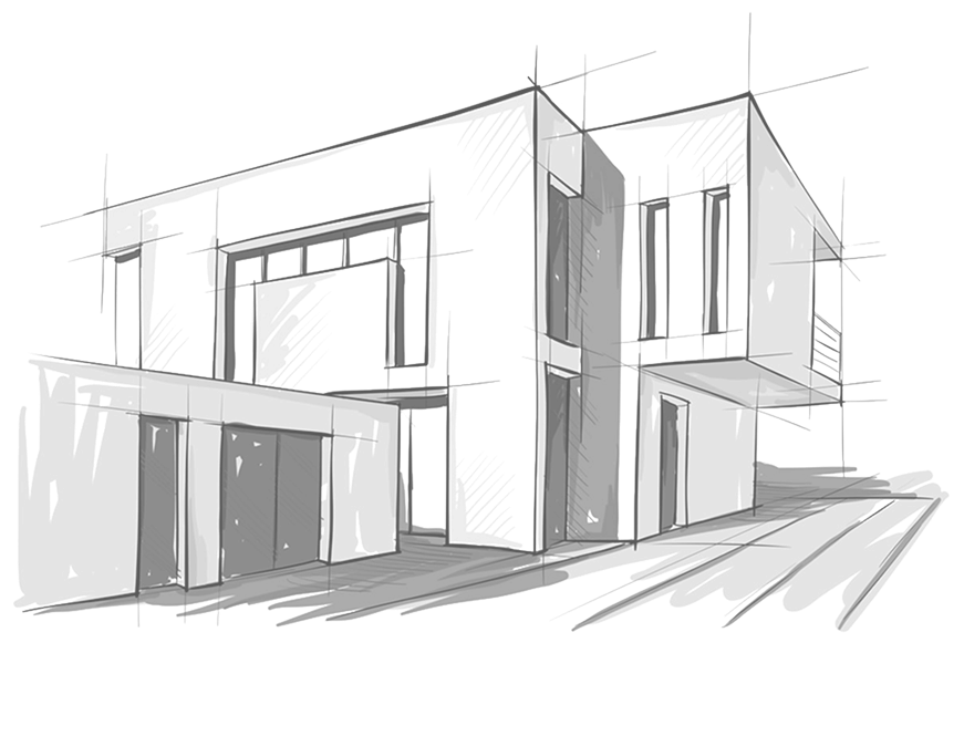 Architectural sketch of a modern design-build home